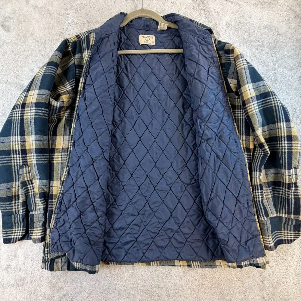Oakton Ltd Vintage Flannel Shirt Jacket Mens Large Plaid Quilted Lined